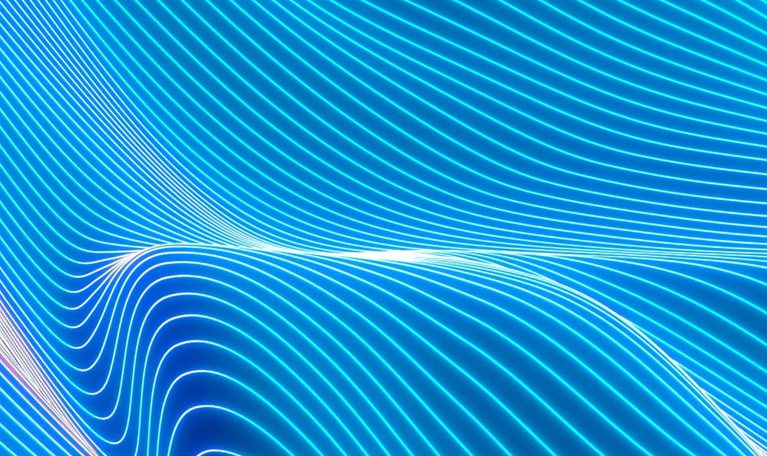 Neon contour lines undulating in a wave pattern.