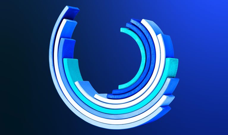 Image of nine nested semi-circular multi-colored blocks.