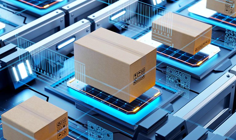 Boxes on automated scanning line for shipping