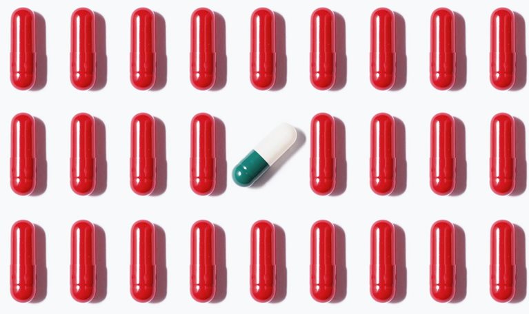 Rows of red gel caps